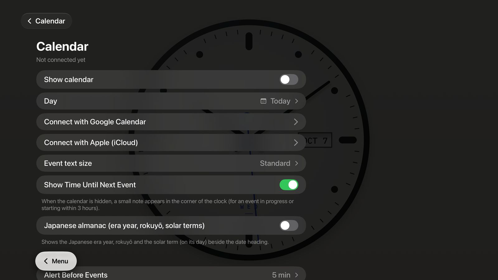 Calendar settings